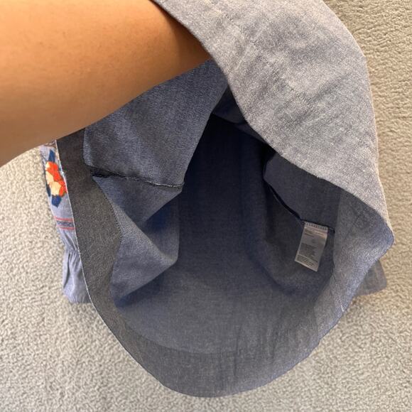 Chambray Light Blue Floral Embroidered OFF Shoulder Mini Dress Denim Cotton L - Picture 8 of 10